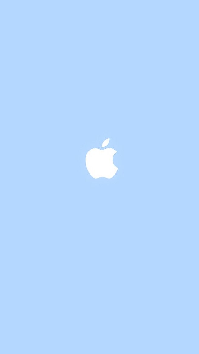 an apple logo is shown on the side of a light blue wallpapered background