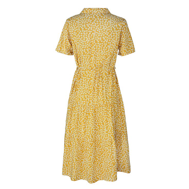 Yellow V Neck Button Tie Waist Floral Dress Spring Collared Maxi Dress With Buttons, Yellow Midi Dress With Button Closure, Yellow Button-up Shirt Dress, Yellow Button-up Shirt Dress With Buttons, Yellow Buttoned Maxi Dress For Spring, Yellow Spring Dress With Button Closure, Spring Yellow Maxi Dress With Buttons, Yellow Buttoned Dresses For Daywear, Yellow Buttoned Dress For Vacation