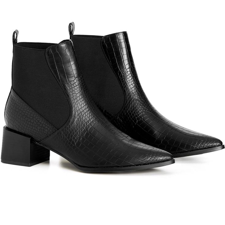 Add a touch of elegance to your ensemble with the Eden Ankle Boot, featuring a refined pointed toe and a stylish block heel. The slip-on style, along with the stretch side gusset, ensures easy on-and-off, while the patterned faux-leather fabrication adds a fashionable element to your outfit. Bold and fiercely fashionable, no one does plus size fashion like City Chic. Loved around the globe for its diverse range of fashion-forward styles for any occasion. From show-stopping evening gowns to workw Trendy Chelsea Boots With Block Heel For Work, Chic Chelsea Boots With Reinforced Heel For Work, Elegant Chelsea Boots, Elegant Chelsea Boots With Pointed Toe, Elegant Pointed Toe Chelsea Boots For Party, Black Pointed Toe Chelsea Boots For Office, Trendy Chelsea Boots With Stacked Heel And Pointed Toe, Elegant Low Heel Chelsea Boots For Work, Elegant Medium Width Chelsea Boots For Work