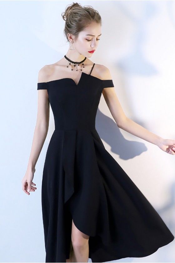 Tea Length Black Formal Party Dress Off Shoulder - $67.15 #BLS86030 - SheProm.com Black Off-shoulder Party Dress, Black Sleeveless Mini Dress For Banquet, Black Off-shoulder Cocktail Dress, Black A-line Maxi Dress For Party, Black Off-shoulder Formal Dress, Black V-neck Banquet Dress, Sleeveless Black Midi Dress For Banquet, Black Sleeveless Midi Dress For Banquet, Black Midi Evening Dress For Banquet