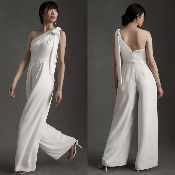 Amsale Women 14 Lottie Jumpsuit Ivory White One Shoulder Wide Leg Bridal Satin Condition: Nwotd New Without Tags With Damage (Small Spots That Will Come Out With A Dry Clean. Small Pull That Is Hard To See In Person. Please See Photos For More Information) Brand: Amsale Size: Women's 14 Style: Lottie Jumpsuit One Shoulder Wide Leg Bridal Satin Pleated Draped Bow Color: Ivory White Pattern: Solid Measurements Laid Flat (Not Stretched): -Length: 62" -Bust: 18.5" -Waist: 17" -Inseam: 34" Details: A Elegant White Jumpsuit For Formal Occasions, White Sleeveless Jumpsuit For Formal Occasions, White Sleeveless Jumpsuits And Rompers For Formal Occasions, White Sleeveless Jumpsuits And Rompers For Formal, White One-shoulder Jumpsuit For Evening, White Fitted One-shoulder Jumpsuit, Jumpsuit One Shoulder, Pleated Drapes, Satin Color