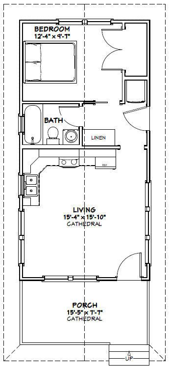 the floor plan for a small house with two bathrooms and one bedroom on each side