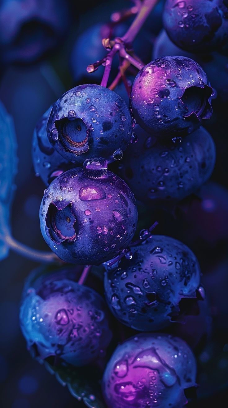 blue berries with water drops on them