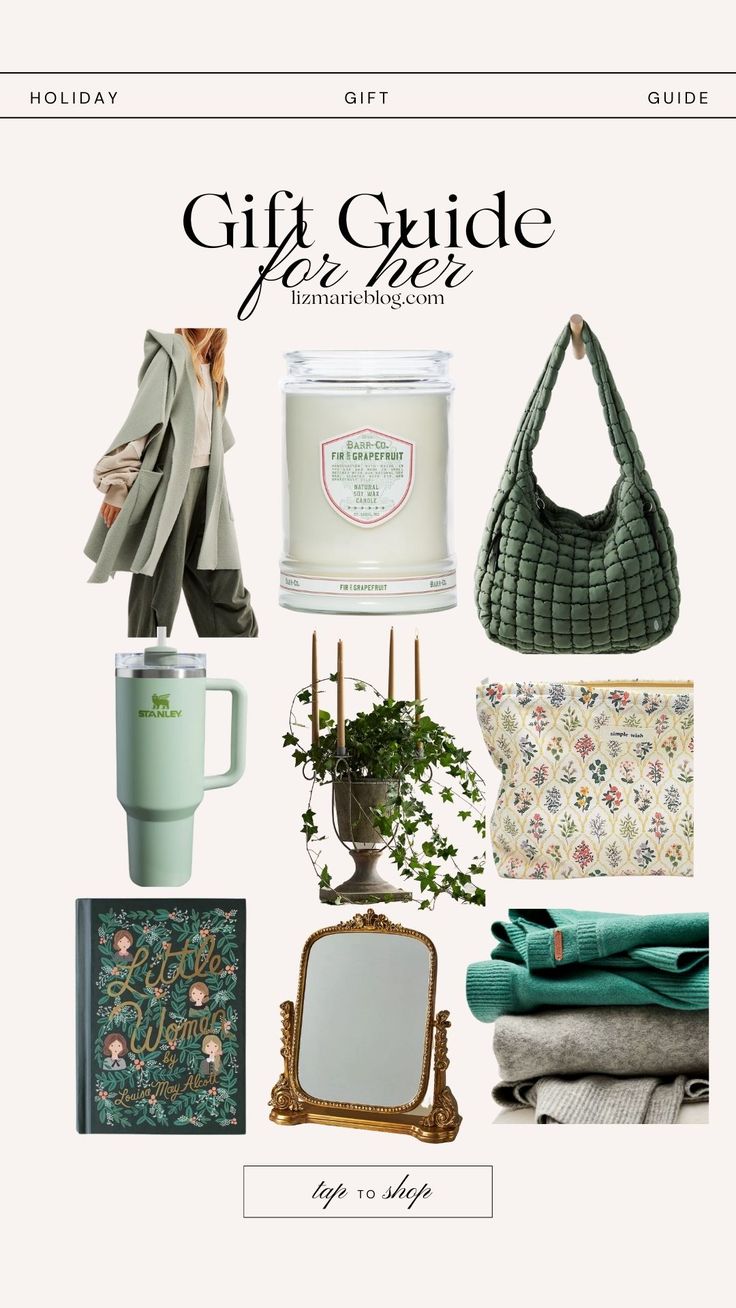 the gift guide for home decor is featured in this page, with images of items and accessories