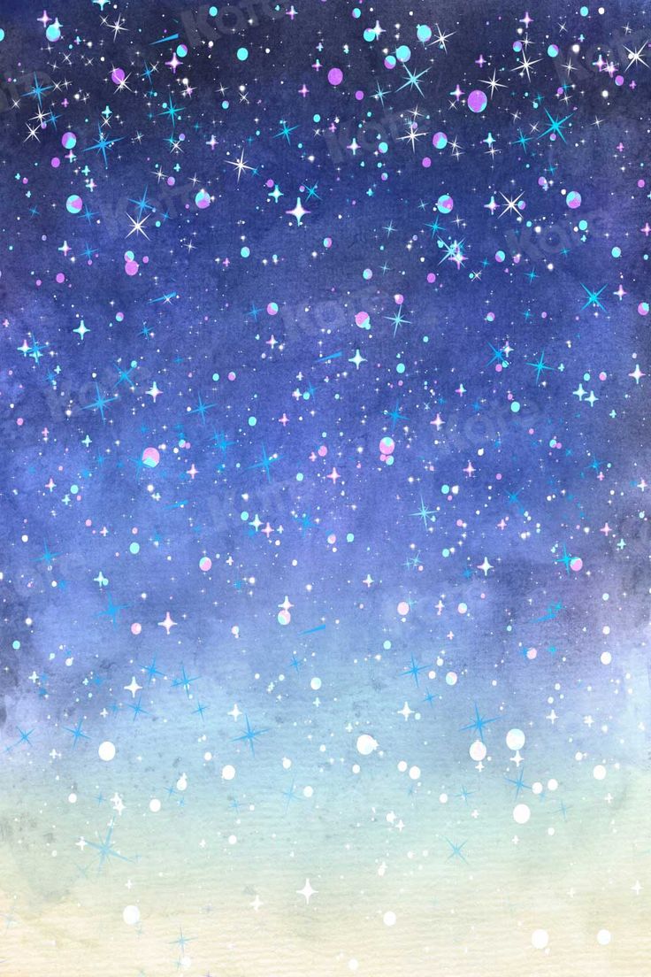 the sky is filled with stars and watercolors in blue, green, pink and white