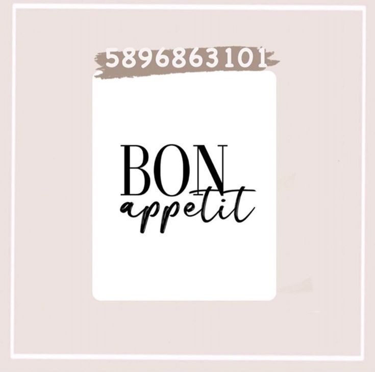 the words bon appetit are written in black ink on a white square frame