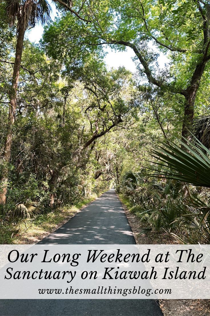 a road surrounded by trees with the words our long weekend at the sanctuary on kauai island