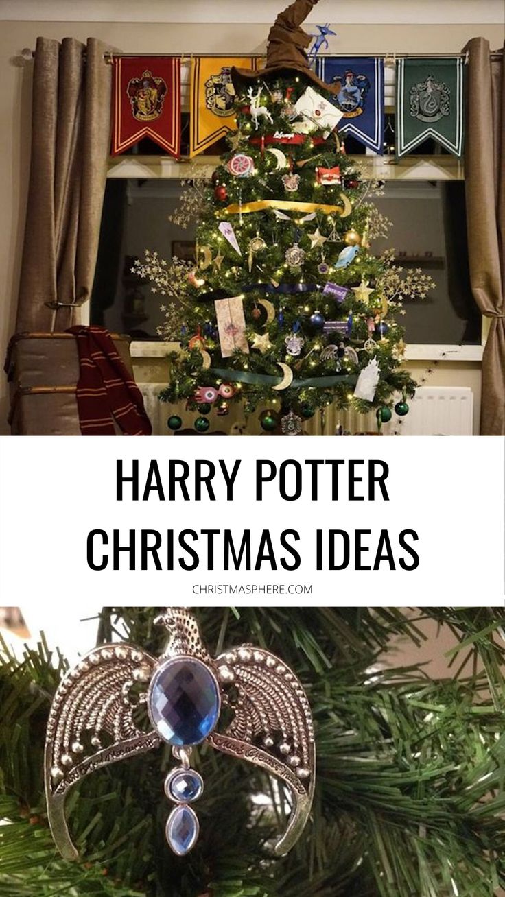 a harry potter christmas tree with the words harry potter christmas ideas on it and an image of