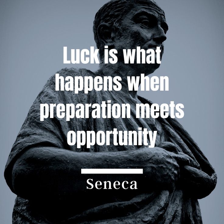 a statue with a quote on it that says luck is what happens when preparation meets opportunity