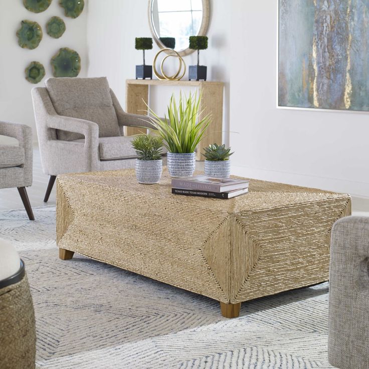 a living room with two chairs and a coffee table in the middle of the room