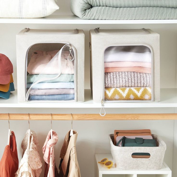 the closet is organized with linens, blankets and other things to keep in place