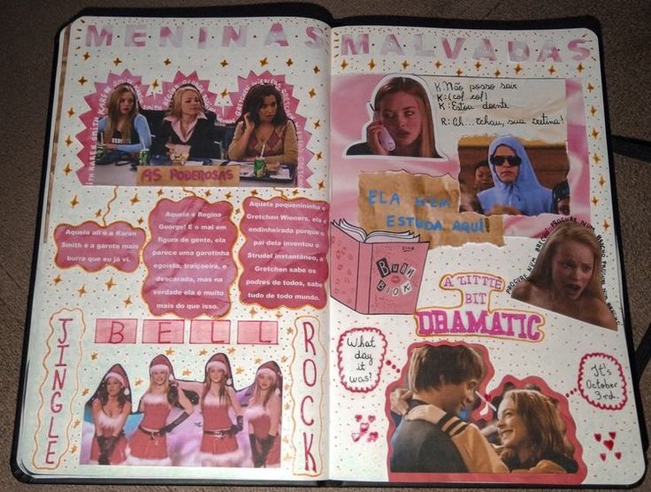 the inside pages of a book with pictures of people and words on it, all in pink