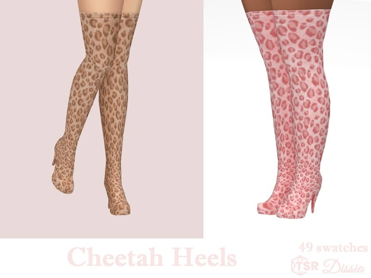 two different images of leopard print thigh high socks and stockings, one showing the bottom part of