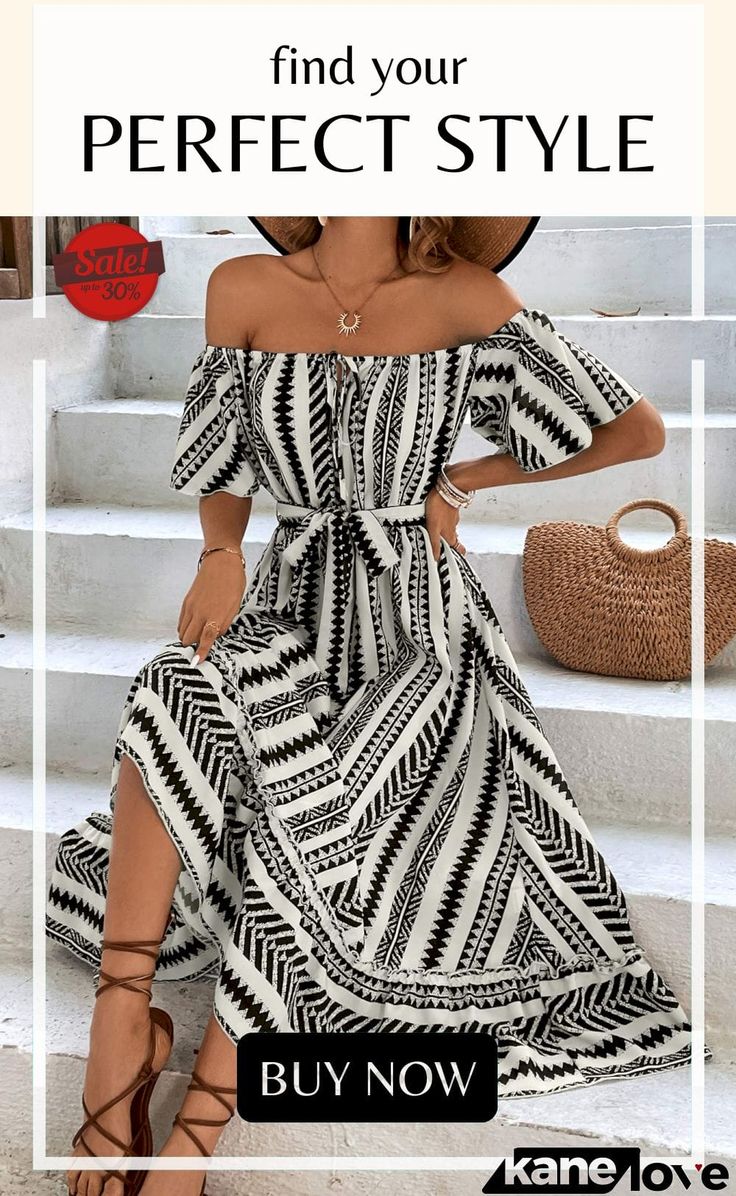 Printed Off-shoulder Tie Belt Midi Dress Elegant Off-shoulder Beach Dresses, Off-shoulder Maxi Dress For Beach Party, Chic White Maxi Length Off Shoulder Dress, Casual Cold Shoulder Beach Dress, Casual Black Off Shoulder Dress, Black Cold Shoulder Summer Dress, Chic Off-shoulder Maxi Dress For Beach, Off-shoulder Maxi Dress For Summer, Off-shoulder Summer Maxi Dress