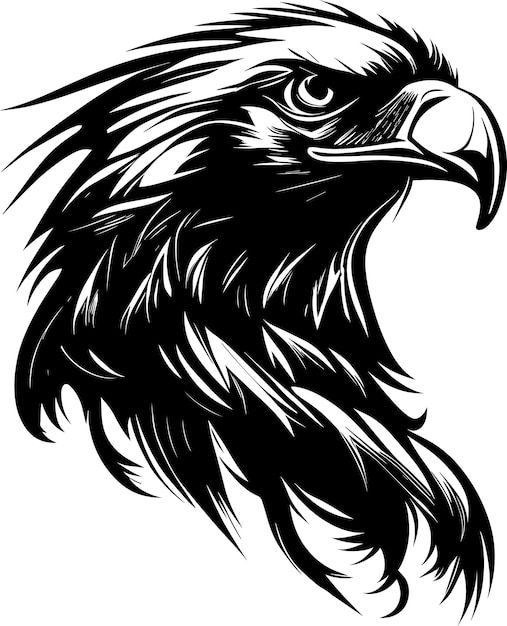 an eagle's head in black and white