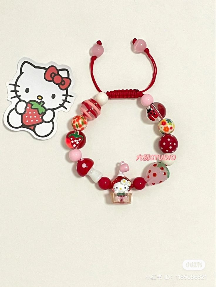 xiaoshongshu sanrio hello kitty girly pink Hello Kitty Accessories Aesthetic, Hello Kitty Bracelet Pattern, Hello Kitty Accesorios, Bracelet Hello Kitty, Hello Kitty Charms, Hello Kitty Bracelet, Sanrio Jewelry, Dread Jewelry, Rakhi Making