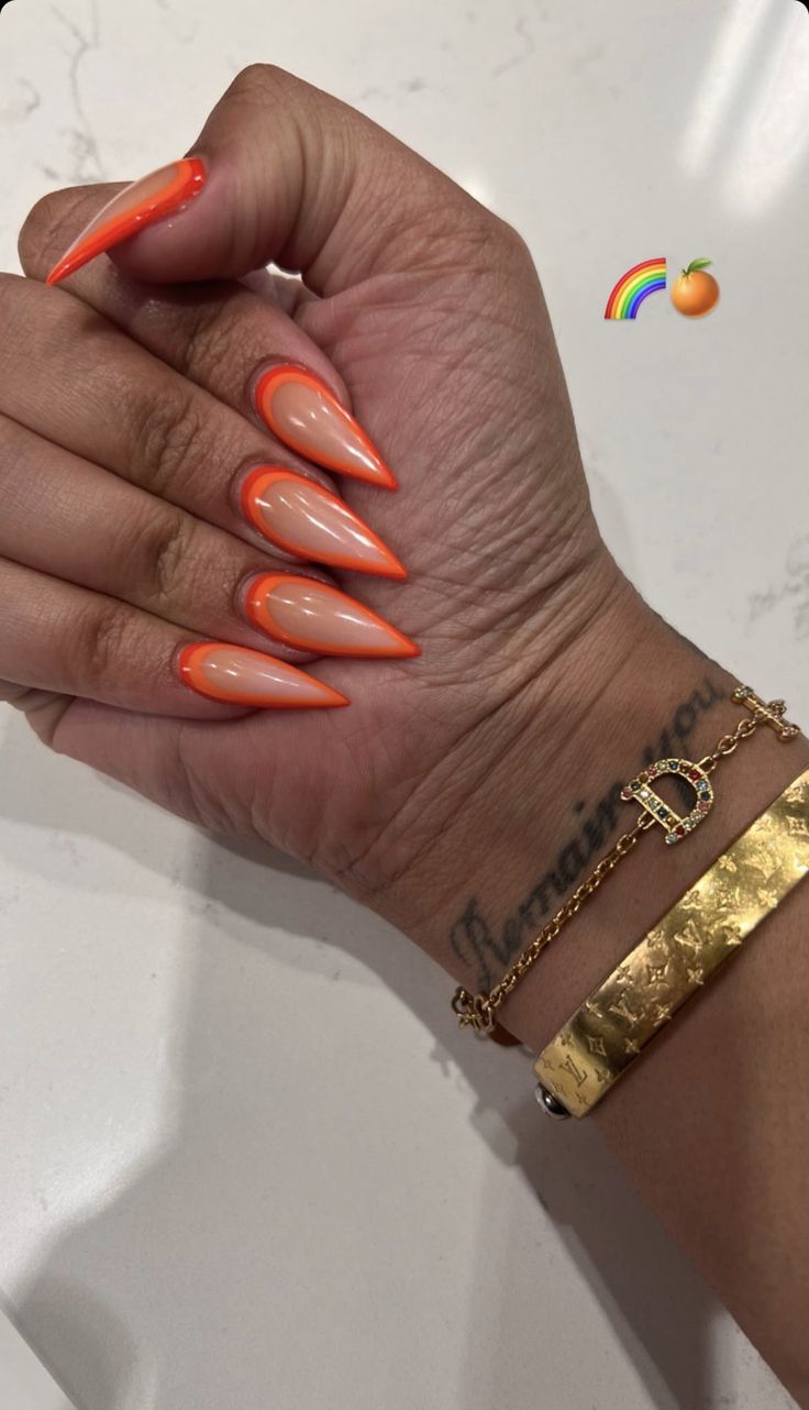 Orange Stilleto Nails Long, Orange Stiletto Nails Designs, Orange Nails Stiletto, Orange Stiletto Nails, Stilleto Nails Designs, Fancy Nails Designs, Work Nails, Dope Nail Designs, Short Square Acrylic Nails