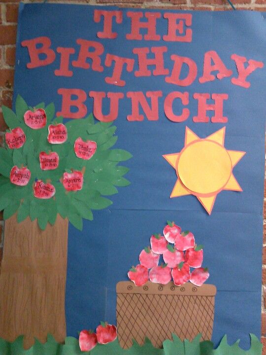 a bulletin board with the words the birthday bunch on it