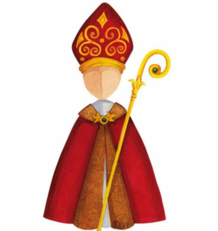 a drawing of a man in a red and gold outfit with a golden hat, holding a staff