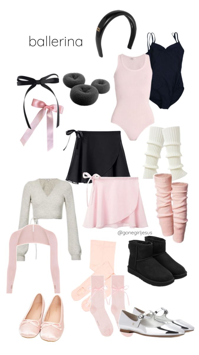 ballet clothes and accessories are arranged in the shape of a collage with text that reads ballerina