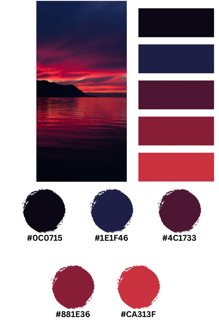 the color scheme for an image is shown in red, blue and purple colors with different shades