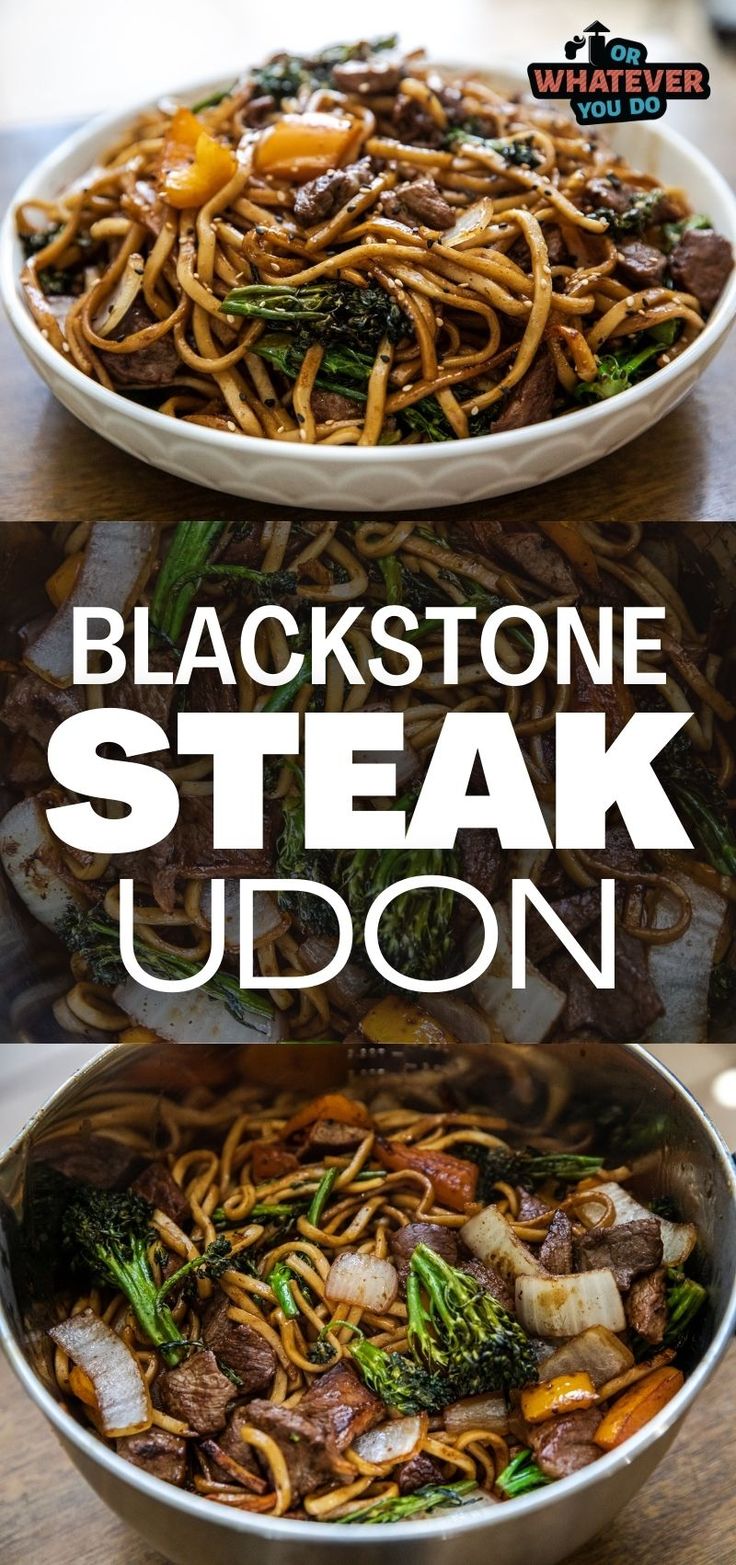 black stone steak udon with broccoli and noodles