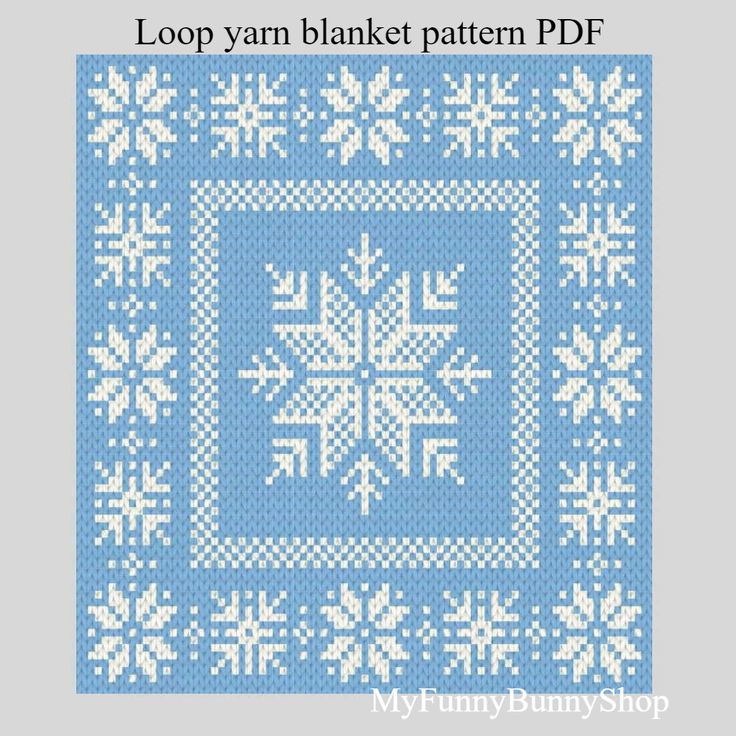 a blue and white knitted pattern with snowflakes