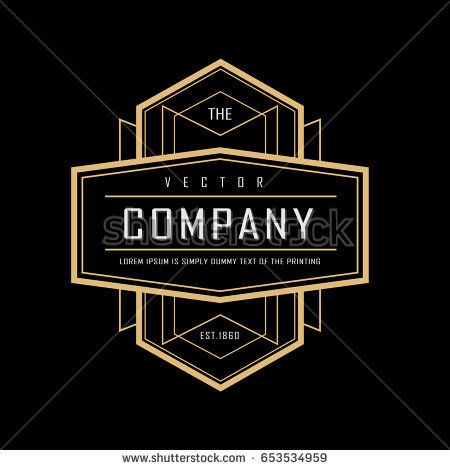 the logo for a company with an abstract design and gold frame on a black background