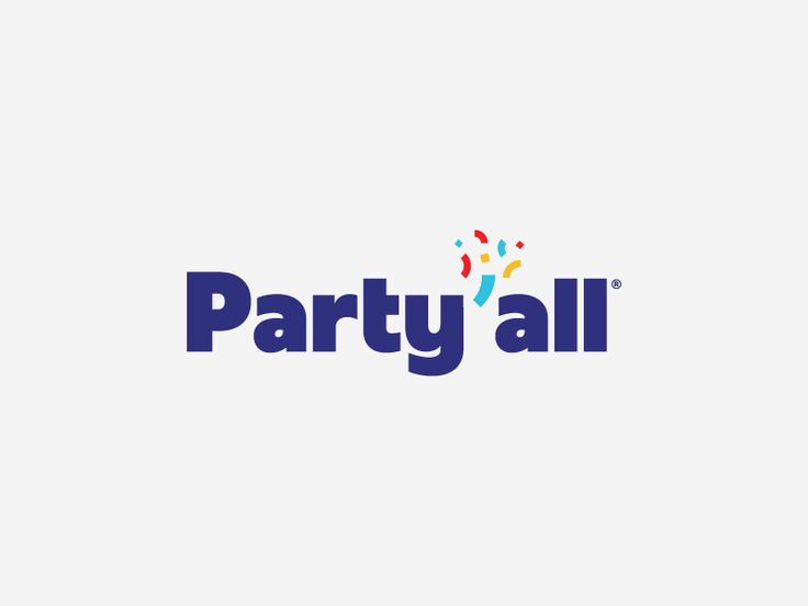 the party all logo with confetti sprinkles in blue and white