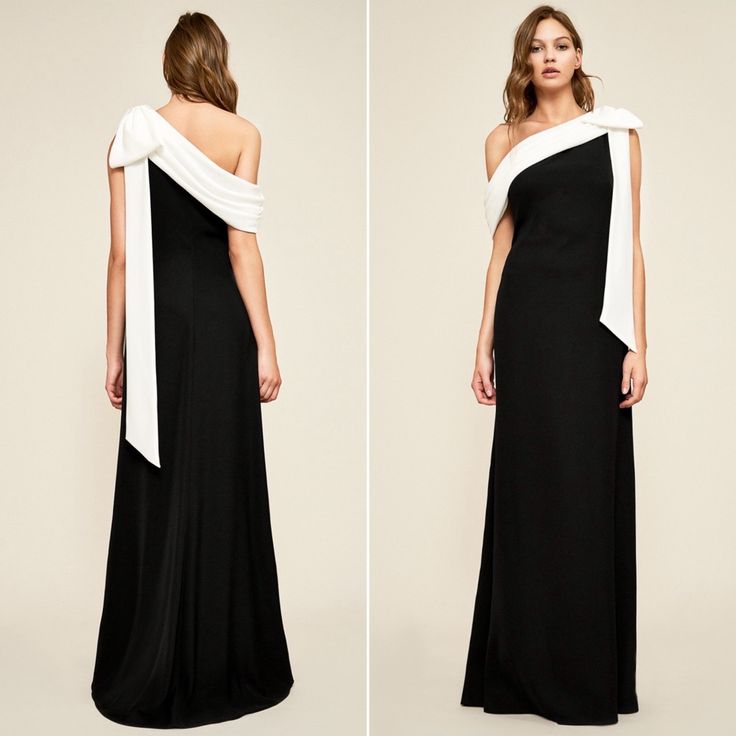 Tadashi Shoji Black & White Cassia Bow-Shoulder Crepe Gown Size 14 Pre-Owned. Good Condition. Thread On One Side Of The Bow Is Undone (See Photo 5). Back Is Longer Than Front - Small Train. Elegant And Timeless, This Tadashi Shoji Gown Features A Striking Black And White Design With A Sophisticated Bow-Shoulder Detail. The Crepe Fabric Ensures A Flattering Fit, While The Floor-Length Silhouette Adds A Touch Of Glamour. Perfect For Formal Events, This Gown Combines Modern Style With Classic Elegance. Style Tags: Evening Gown, Formal Wear, Black & White, Bow-Shoulder, Floor-Length, Crepe Fabric, Tadashi Shoji Disclaimer: Please Note That Colors May Vary Depending On Your Monitor Setting Tadashi Shoji Dresses, Crepe Gown, Elegance Style, Tadashi Shoji, White Bow, Black And White Design, Crepe Fabric, White Design, Classic Elegance