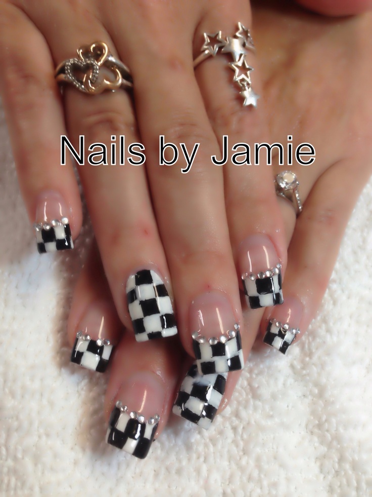 Checkered Flag Nails by Jamie Duffield Eugene, Oregon 541-556-8337 To book an appointment go to: www.styleseat.com/jamieduffield Checked Flag Nails, Indy 500 Race Nails, Checker Flag Nails, Racing Theme Nails, Race Day Nails Checkered Flag, Race Theme Nails, Checkered Flag Nails Racing, Race Nails Designs Checkered Flag, Racing Nails Dirt Track