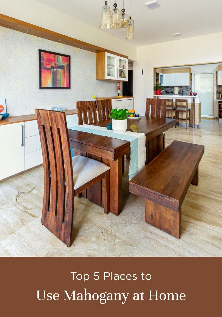 places-to-use-mahogany-at-home Dining Table Chair And Bench, Dining Table 4 Seated, Dining Seating Ideas, Dining Table And Sofa In Living Room, Dining Table Design With Bench, Wooden Chair Design Modern, Modern Wood Chair Design, Dining Table With Bench And Chairs, Dining Table Wooden Design