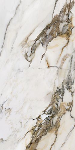 white marble with gold veining on the edges and brown streaks in the middle, as seen from above