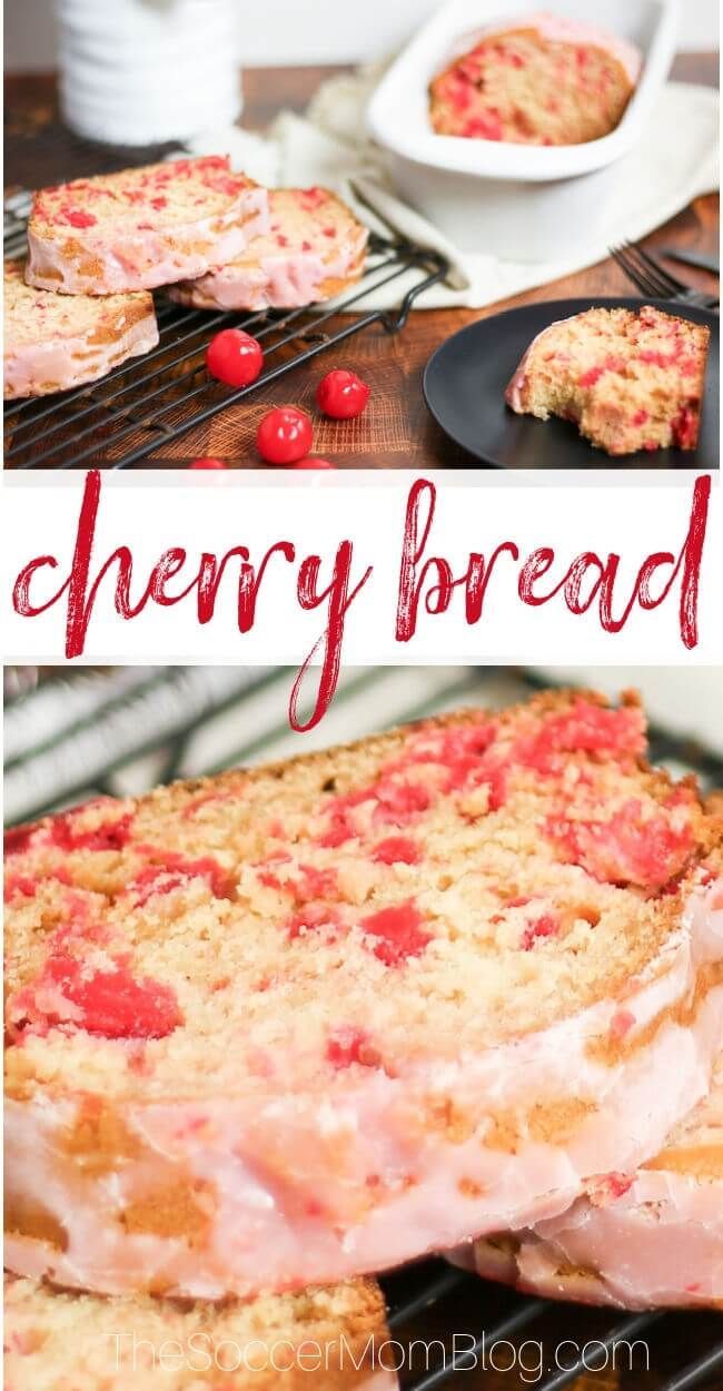 strawberry bread is cooling on the grill and ready to be eaten with cherries in the background