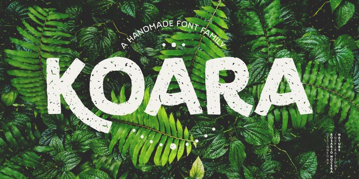 the word koara is surrounded by green plants and leaves in white letters on a black background