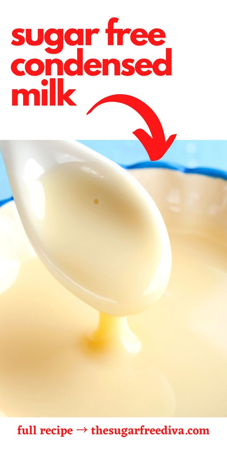 a spoon full of milk with the words sugar free condenseed milk on it