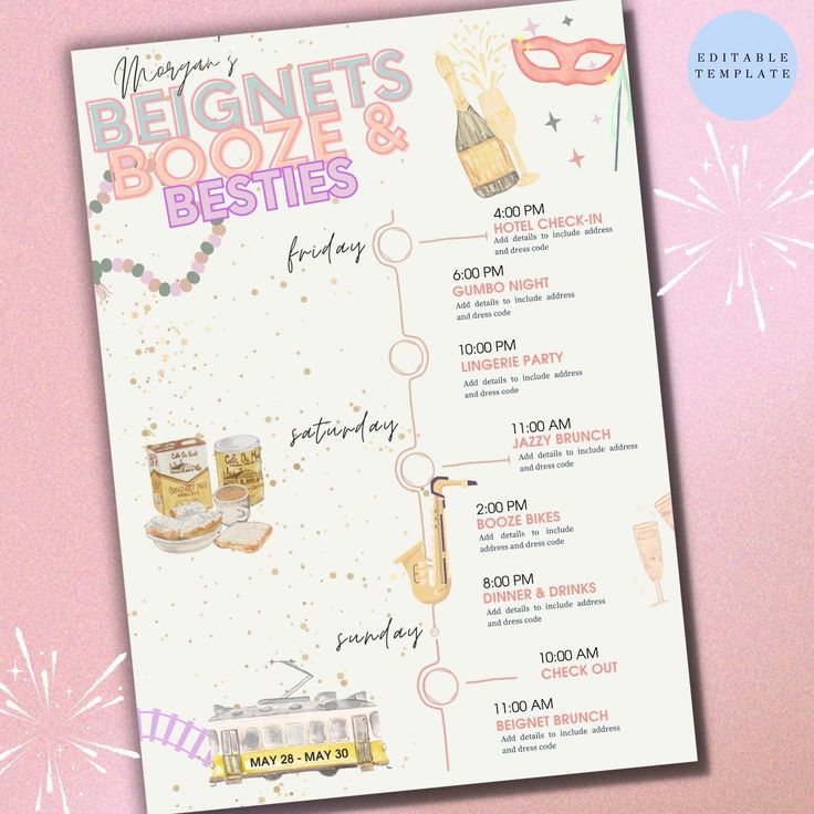 a poster with some items on it and fireworks in the background that says, beginners booze & besties