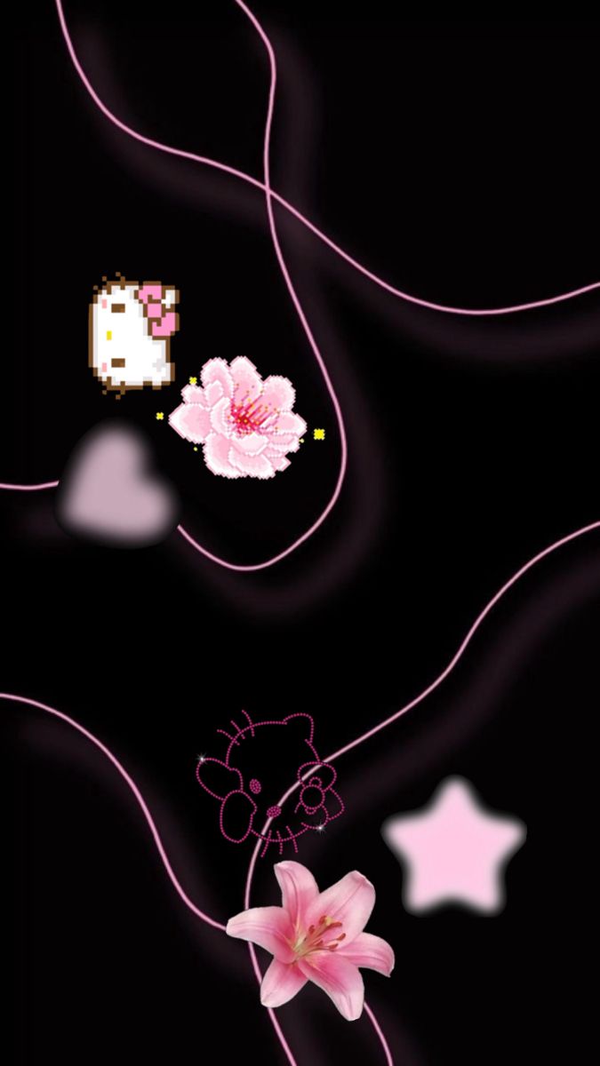 the pink flowers are floating in the dark water with white stars and bubbles around them