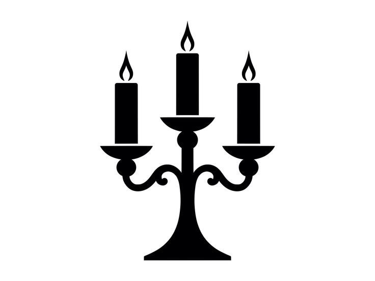 a black and white silhouette of a candelabra with three candles on it