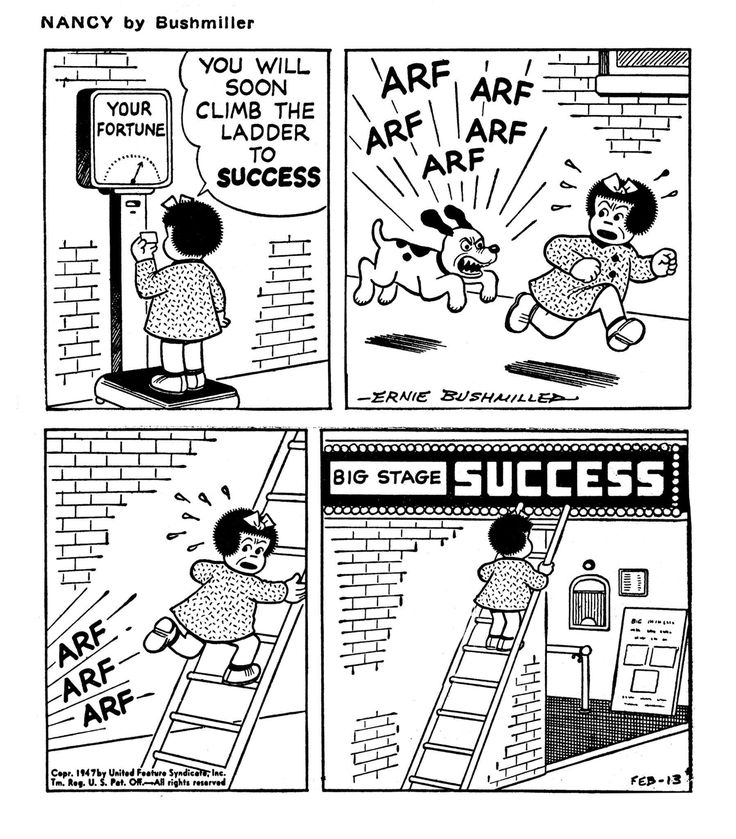 a comic strip with an image of a person climbing up a ladder