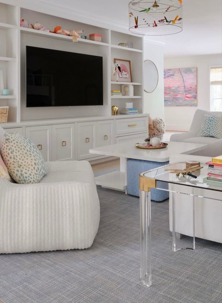 a living room filled with furniture and a flat screen tv