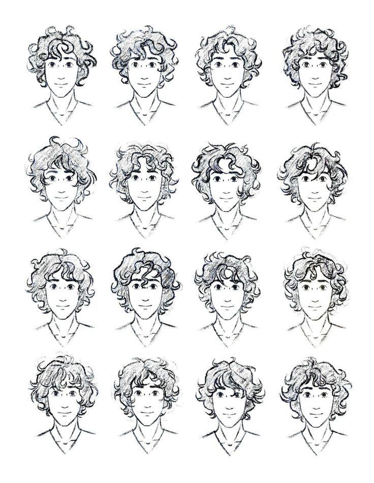 the hairstyles of young men with curly hair in different styles and colors, from front to back