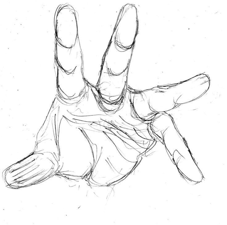 a drawing of a hand with the fingers extended