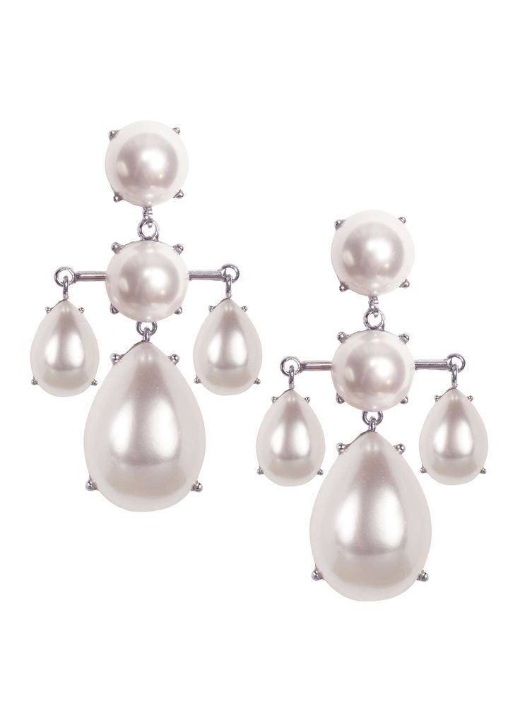 Triple up on luster with our Audrey Chandelier earrings, they're sleek and chic and ready to party! These pearl cabs are perfect for your wedding day and your maids and they're simple enough to enjoy long after the wedding is over. Made from glass pearl cabs for a simple and chic finish. Available in either a Rhodium or Gold plate finish 1.18"/30mm wide x 2.08"/53m long Post back (Clip available upon request) Shipped in custom Elizabeth Bower gift packaging including product care instructions. Elegant Pearl White Dangle Chandelier Earrings, Elegant Pearl White Chandelier Earrings With Pearl Drop, Teardrop Pearl Drop Chandelier Earrings For Party, Classic Pearl Bridal Earrings For Party, Classic White Drop Chandelier Earrings, Classic White Chandelier Earrings For Party, Formal Pearl Chandelier Earrings With Pearl Drop, Classic White Pearl Chandelier Earrings, Elegant White Drop Chandelier Earrings