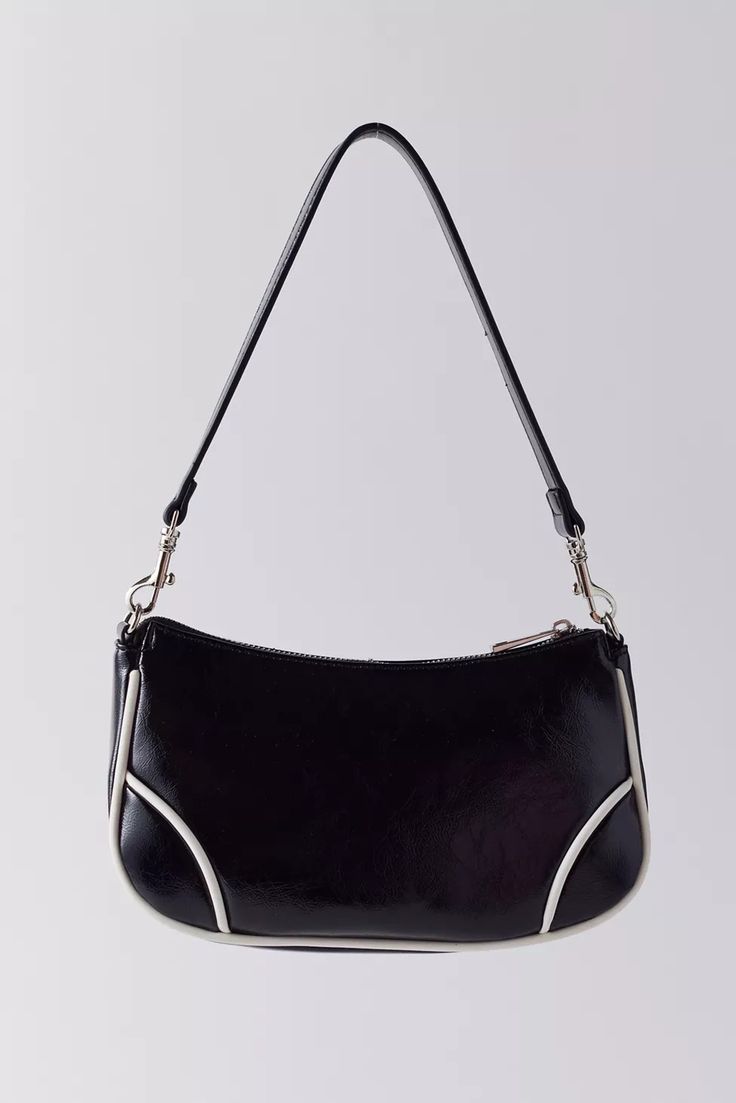 Daphne Moto Baguette Bag | Urban Outfitters Black Faux Leather Baguette Bag With Zipper, Retro Satchel Baguette Bag With Zipper, Retro Satchel Baguette Bag With Zipper Closure, Retro Rectangular Baguette Bag With Zipper, Retro Rectangular Baguette Bag With Zipper Closure, Motorcycle Style, Baguette Bag, Clueless, Black Fits