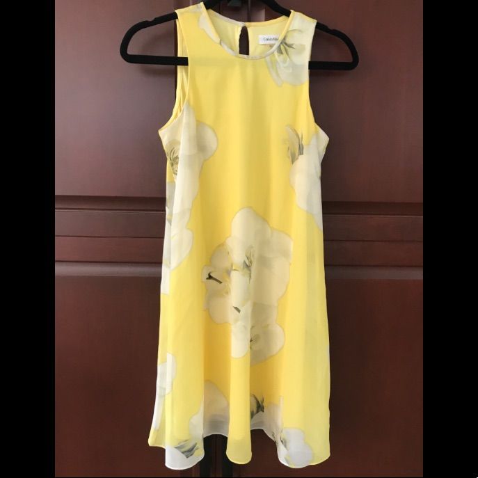 Worn Once, Brand New Condition. Yellow Floral Flowy Dress. Ask Questions! Summer Floral Print Calvin Klein Dresses, Calvin Klein Summer Floral Print Dresses, Calvin Klein Knee-length Summer Mini Dress, Calvin Klein Knee-length Mini Dress For Summer, Casual Calvin Klein Spring Dress, Casual Calvin Klein Dress For Spring, Elegant Calvin Klein Dress For Day Out, Calvin Klein Spring Knee-length Mini Dress, Summer Calvin Klein Brunch Dress