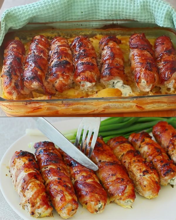 there are several different types of meats in the pan and one is on a plate with a fork