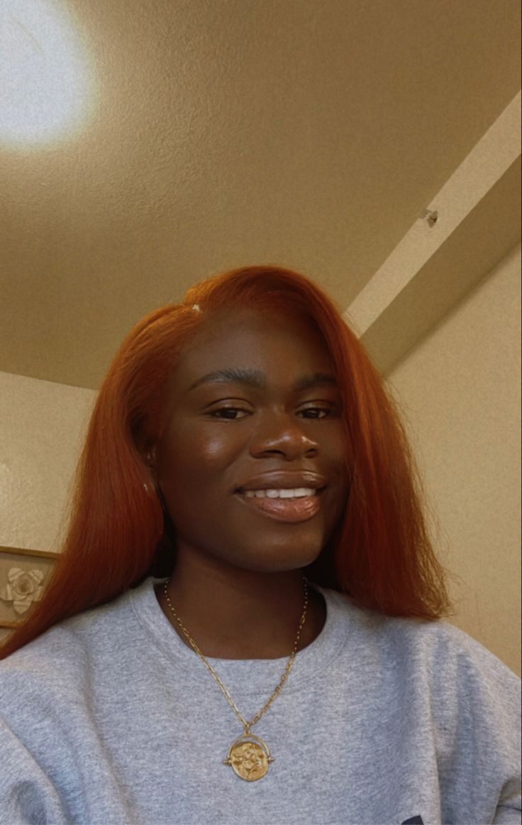 Picture of a dark skin girl with red hair Rust Hair Color Black Women, Sizzling Copper Hair On Black Women, Copper Red Hair Dark Skin, Copper Red Hair Color Black Women, Copper Hair On Black Women Dark Skin, Copper Hair On Dark Skin, Copper Hair Dark Skin, Hair Color From Black, Dark Skin Hair Color