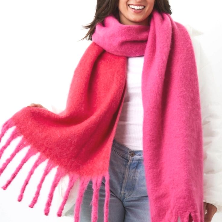 120" Long C2 Eloise At Christmastime, Scarf Shrug, Red Blanket, Pink Scarf, Elegant Hats, Pink Scarves, Oversized Scarf, Anthropologie Sweater, Blanket Scarf