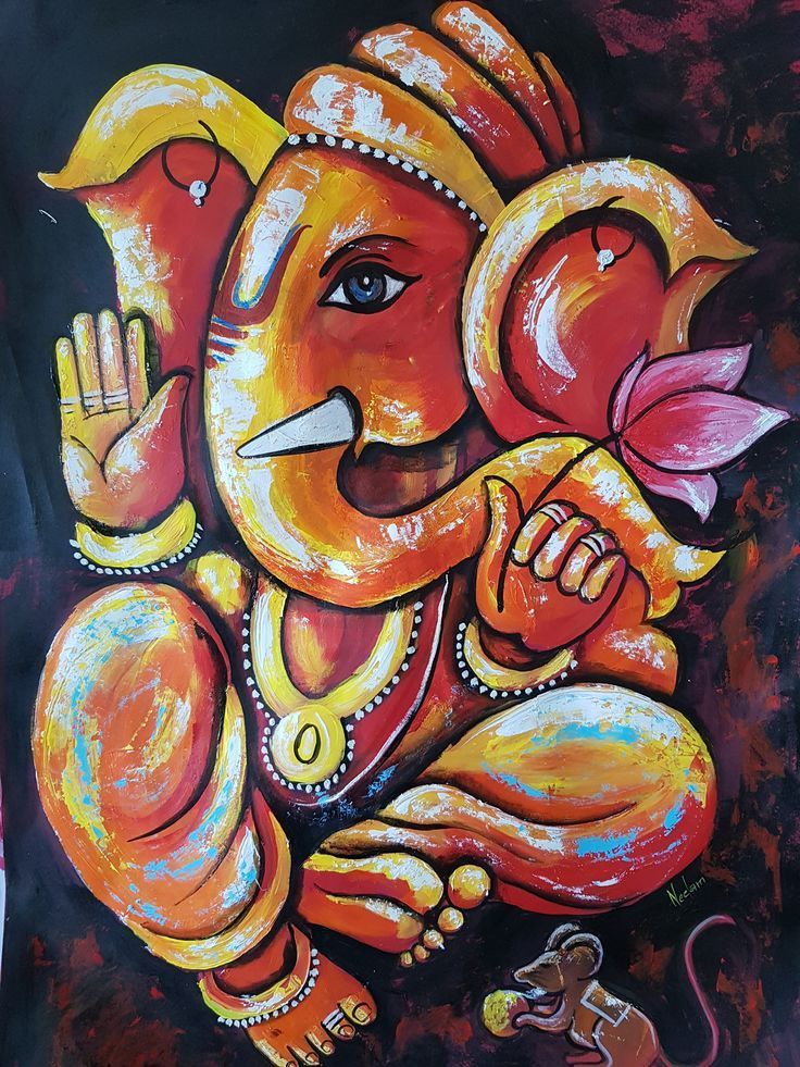 a painting of an elephant holding a flower